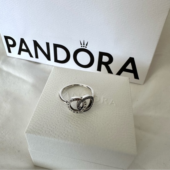 Authentic PANDORA CIRCLES Silver LOGO SIGNATURE Ring - 50 - Picture 4 of 6